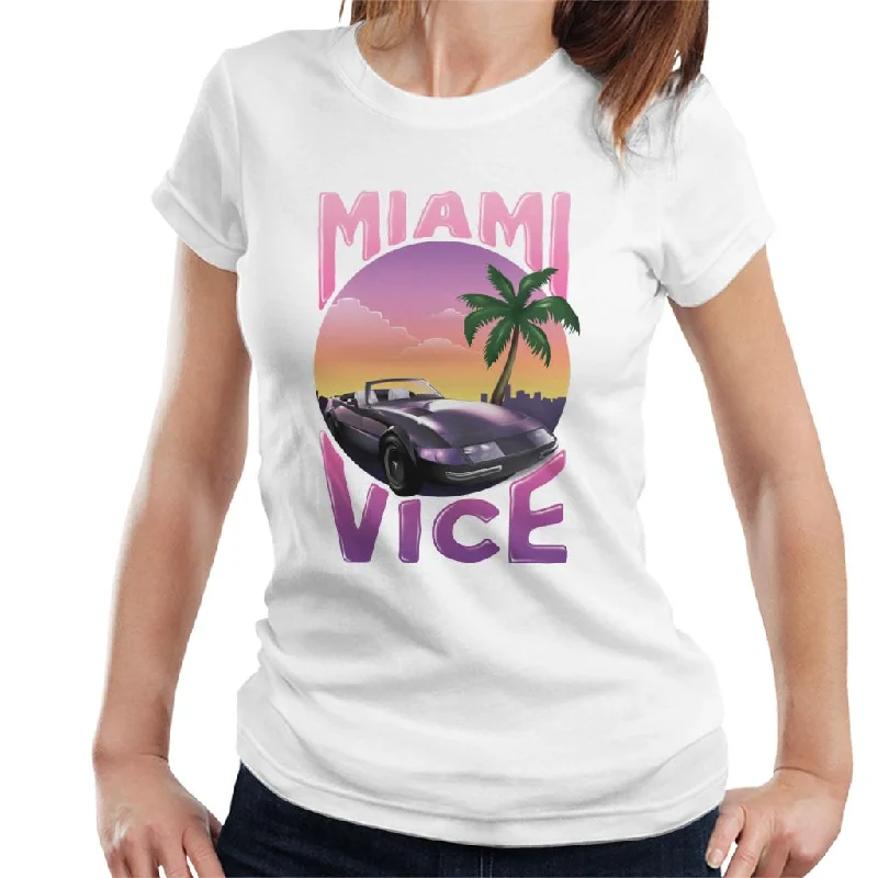 Miami Vice Car And Palm Tree Women's T-Shirt Anti-Shrink Durable Soft