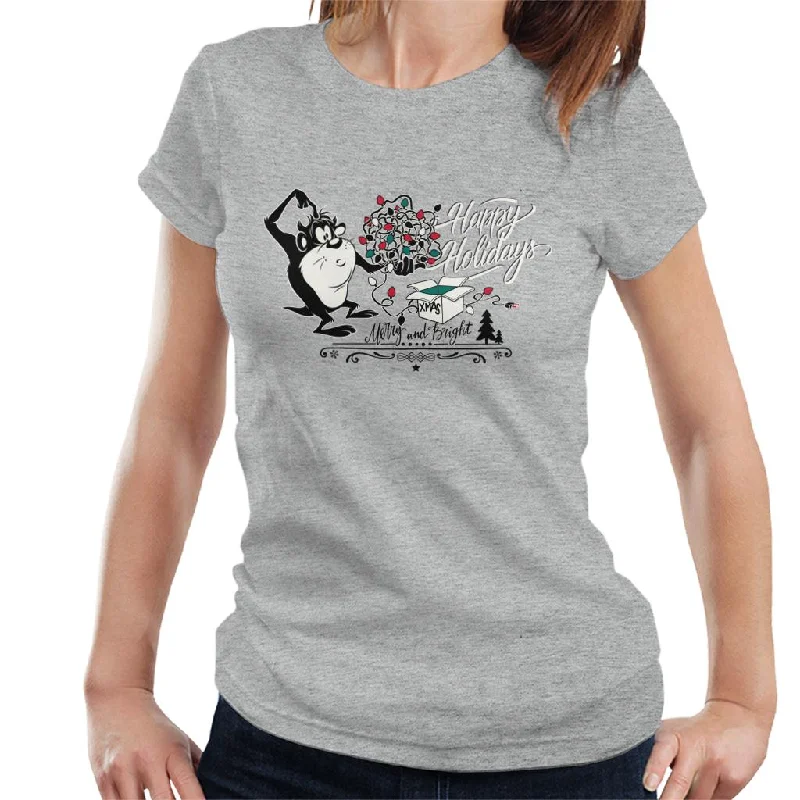 Looney Tunes Christmas Taz Happy Holiday Women's T-Shirt Lace Blend Ribbed Blend Corduroy Blend Looney Tunes Christmas Taz Happy Holiday Women's T-Shirt Lace Blend Ribbed Blend Corduroy Blend