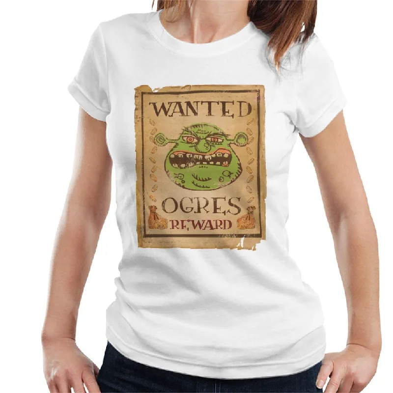Shrek Wanted Ogres Reward Women's T-Shirt Notch Collar Peter Pan Collar Cowl Neck