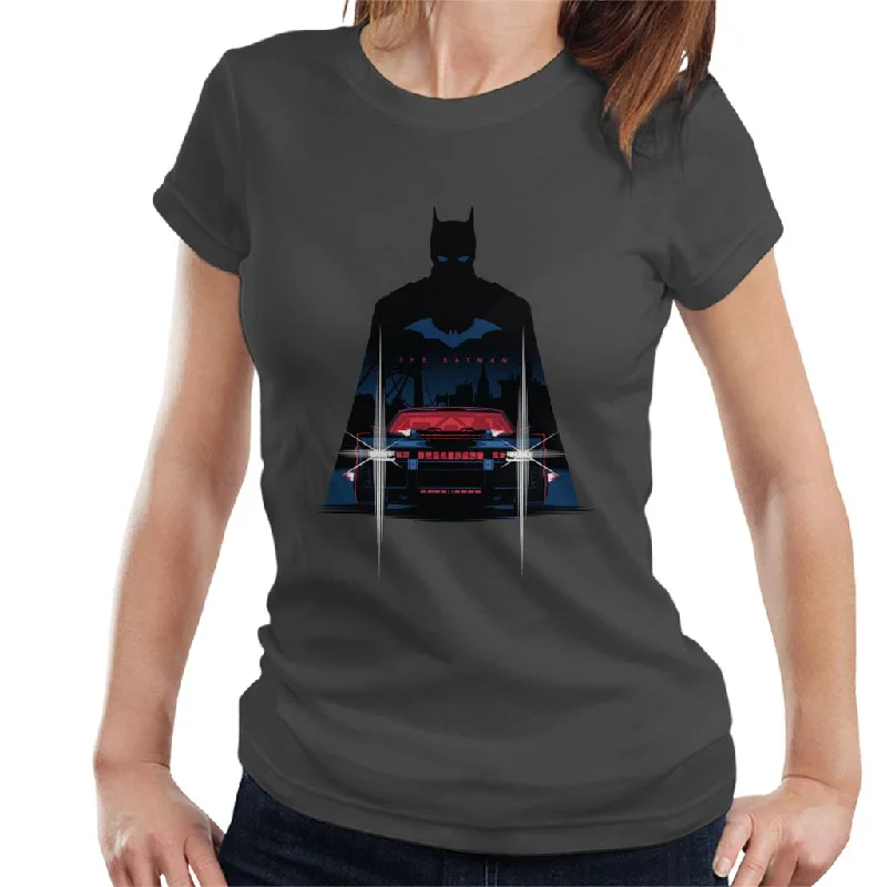 The Batman Silhouette Batmobile Women's T-Shirt Mesh Blend Leather Blend Suede Blend