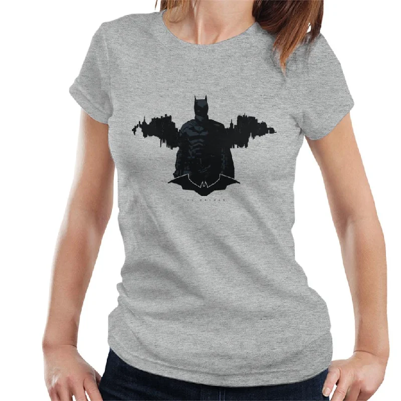 The Batman Logo Gotham City Backdrop Women's T-Shirt Zippered Front Buttoned Front Snap Front