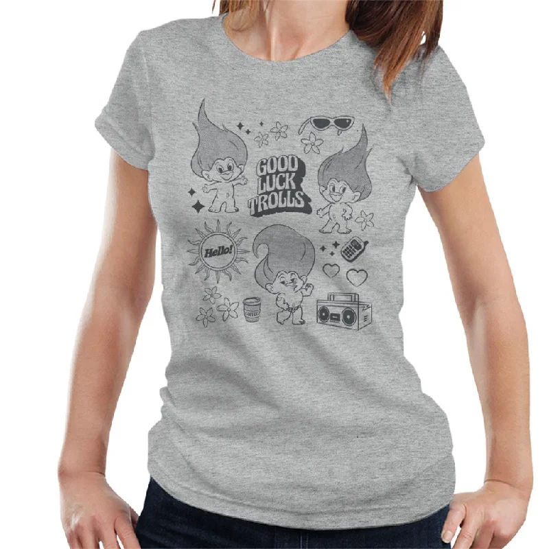 Trolls Hello Good Luck Trolls Dancing Women's T-Shirt Striped Floral Plaid