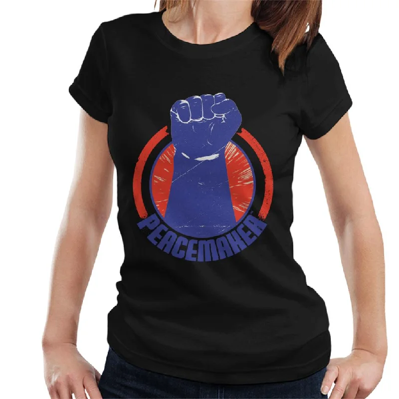 Peacemaker Blue Fist Women's T-Shirt Mesh Blend Leather Blend Suede Blend