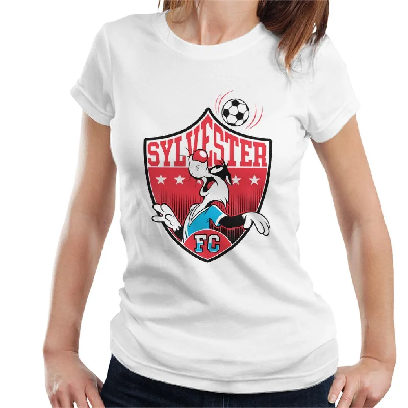 Looney Tunes Football Sylvester Emblem Women's T-Shirt Zippered Front Buttoned Front Snap Front Looney Tunes Football Sylvester Emblem Women's T-Shirt Zippered Front Buttoned Front Snap Front