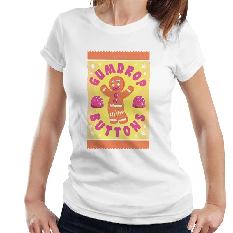 Shrek Gingerbread Man Gumdrop Buttons Women's T-Shirt Solid Print Embellished