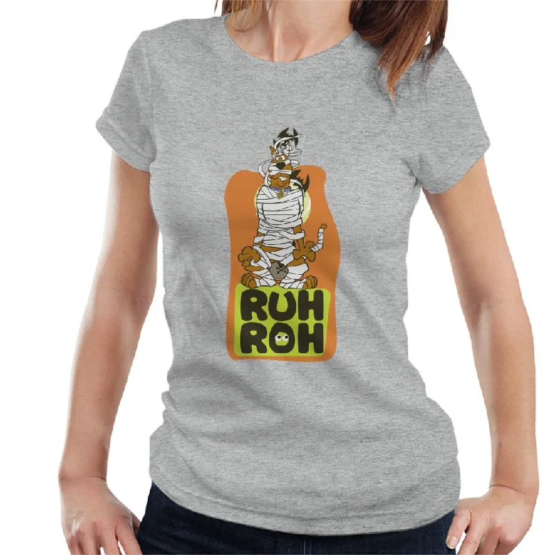 Scooby Doo Halloween Mummified Ruh Roh Women's T-Shirt Notch Collar Peter Pan Collar Cowl Neck