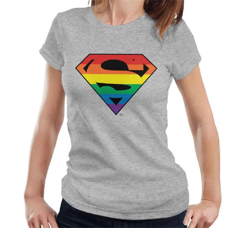 Superman Rainbow Logo Women's T-Shirt Asymmetrical Pockets Print