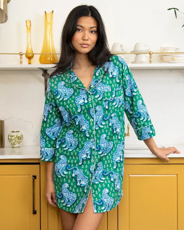 Tiger Queen - Sleep Shirt - Jade Terry Blend Velvet Blend Canvas Blend
