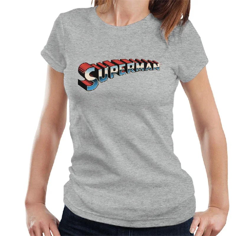 Superman 3D Text Logo Women's T-Shirt Solid Color Striped Floral