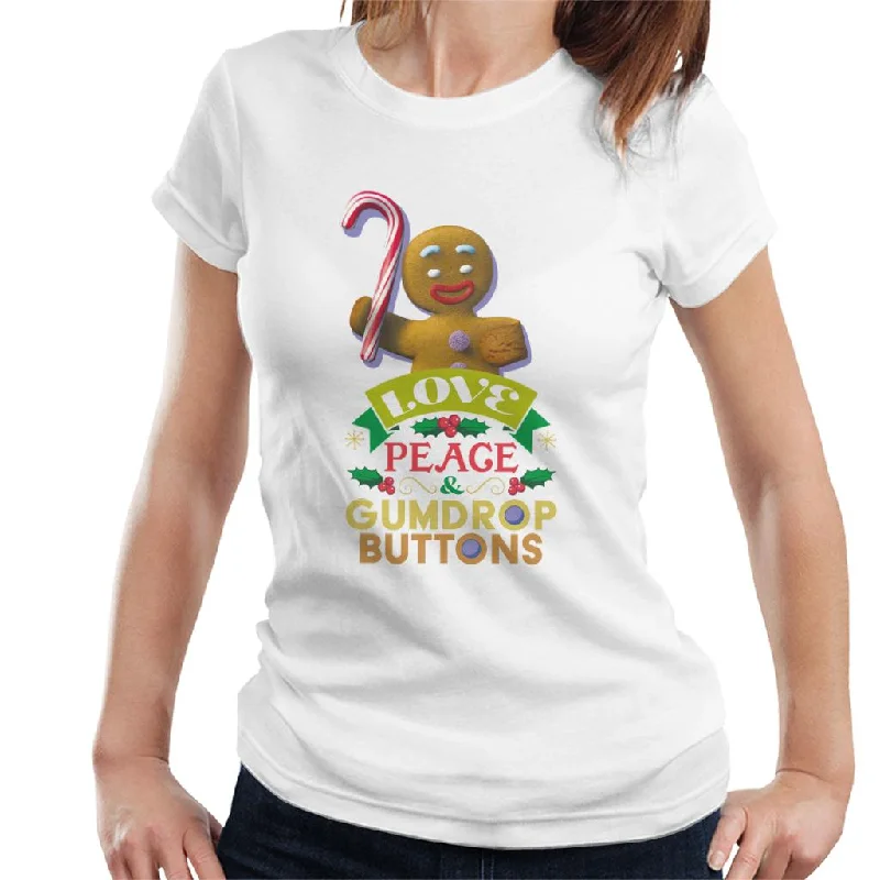Shrek Christmas Gingerbread Man Love Peace Gumdrop Buttons Women's T-Shirt Seamless Knitted Crochet