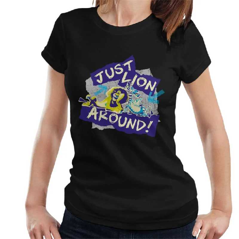 Madagascar Alex And Marty Just Lion Around Women's T-Shirt Collared Crew Neck Turtle Neck