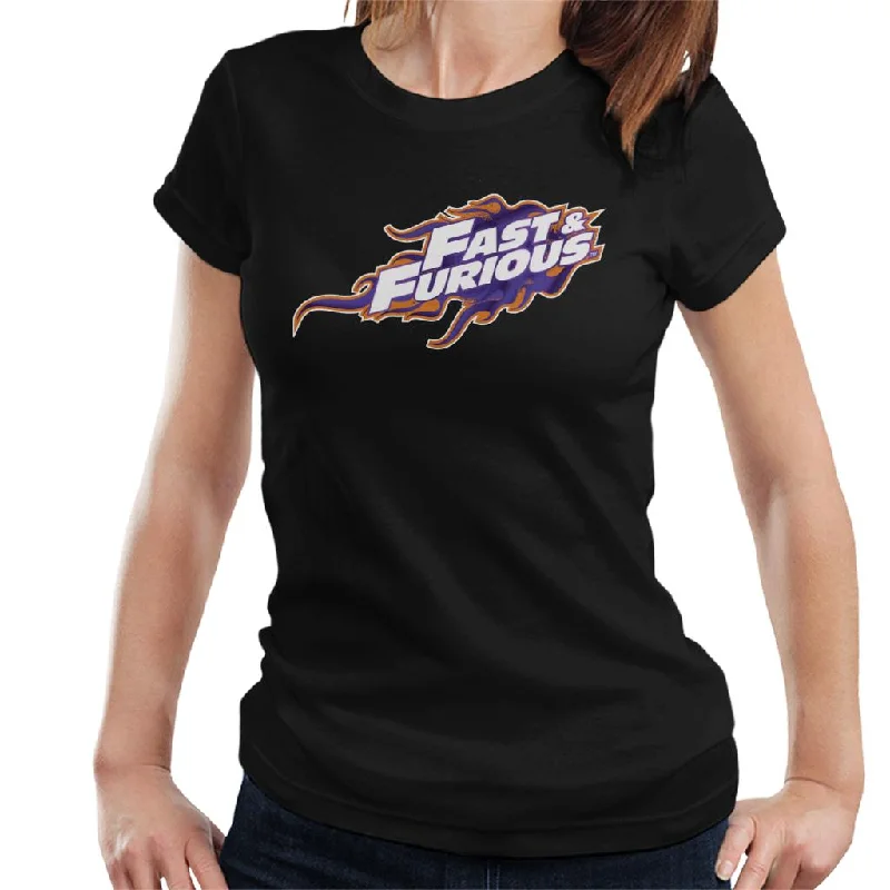 The Fast and The Furious Orange Purple Logo Women's T-Shirt Nylon Fabric Polyester Fabric Spandex Fabric