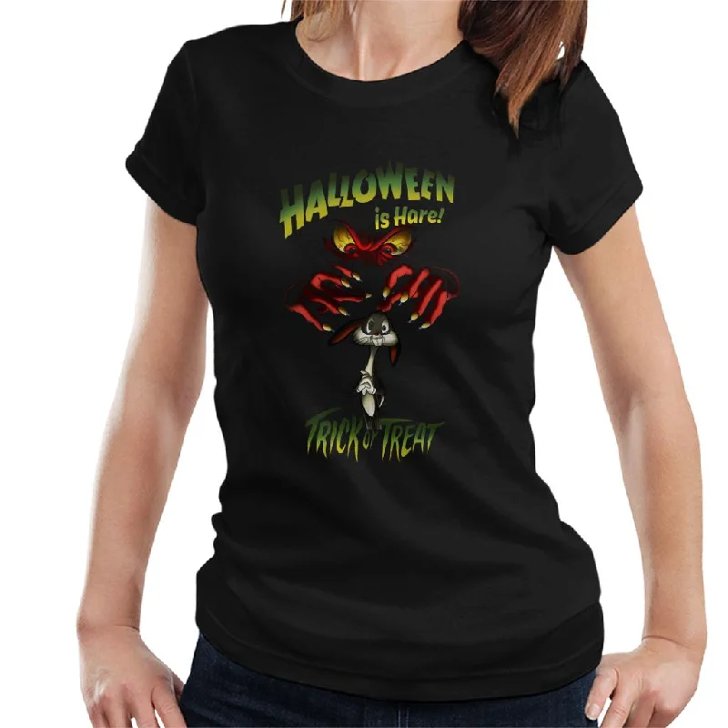 Looney Tunes Halloween Is Here Bugs Bunny Women's T-Shirt Denim Fabric Leather Fabric Suede Fabric