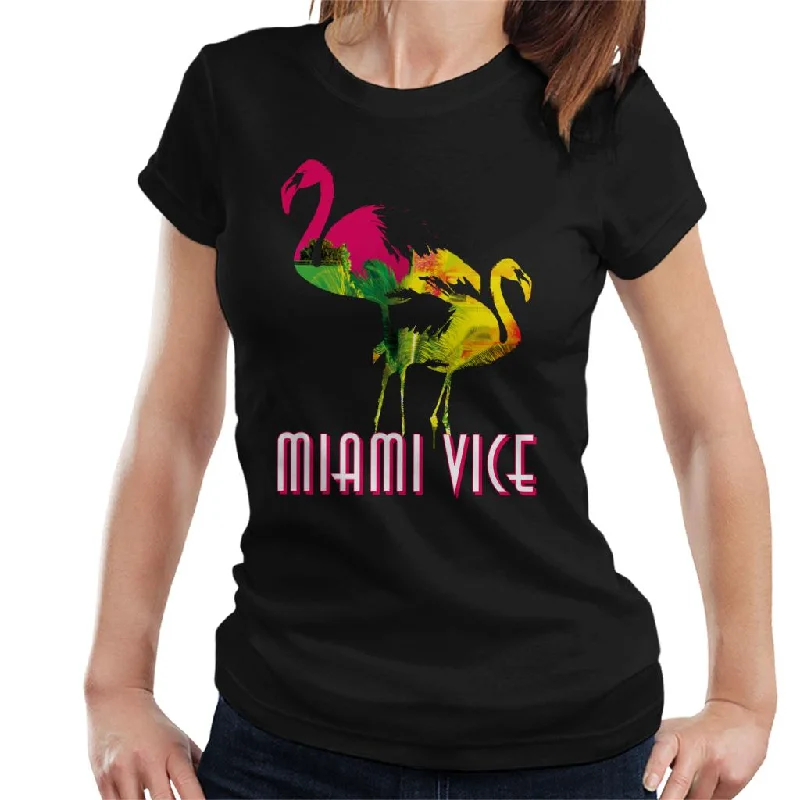 Miami Vice Flamingo Silhouette Women's T-Shirt Graphic Embroidered Appliqued