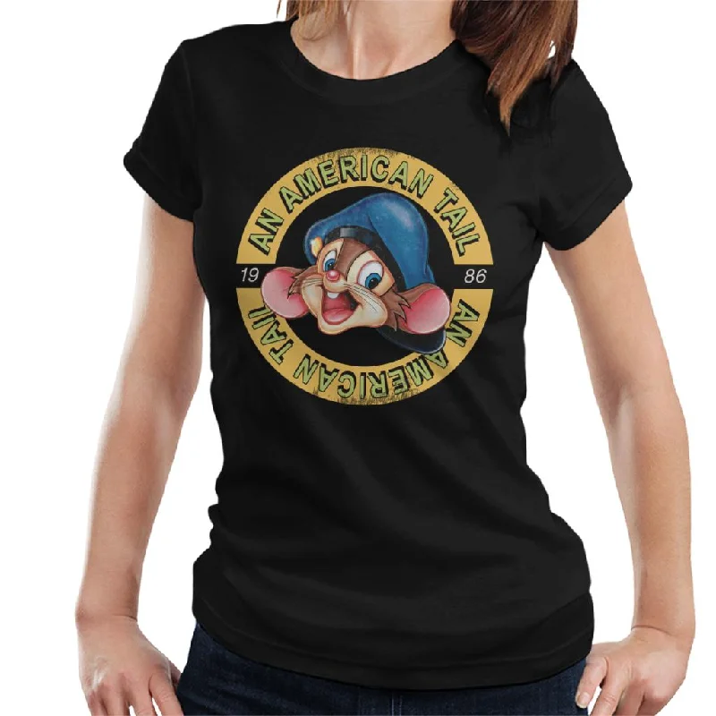 An American Tail 1986 Fievel Mousekewitz Character Head Women's T-Shirt Chenille Blend Fleece Blend Nylon Blend
