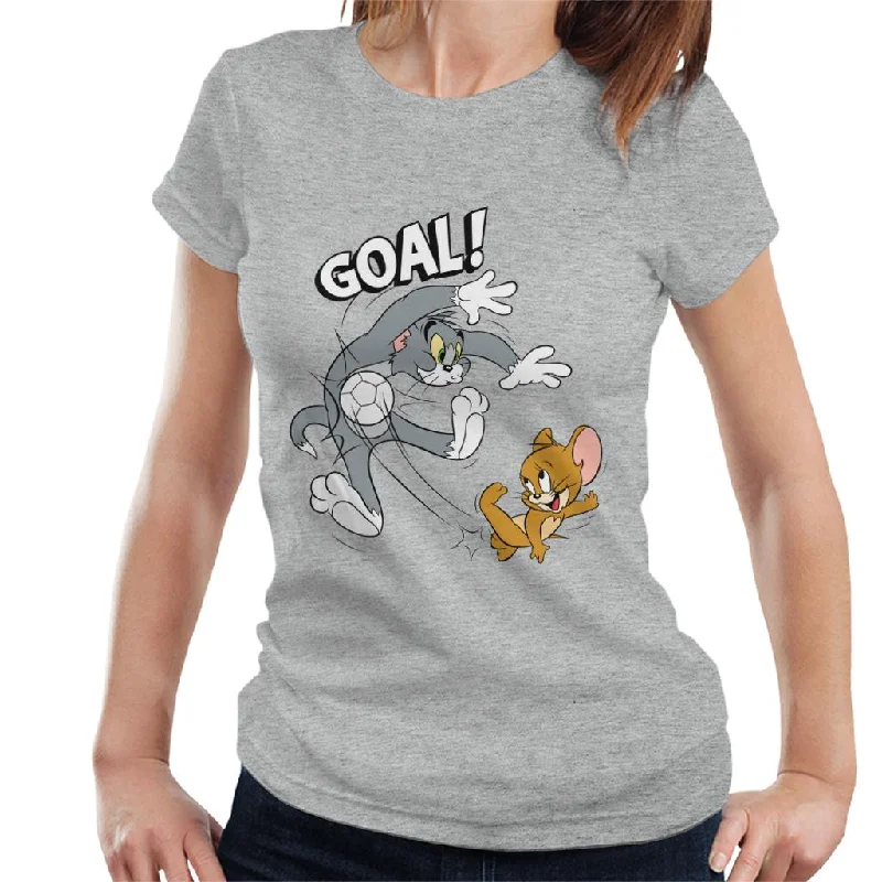 Tom and Jerry Football Goal Women's T-Shirt Zippered Buttoned Snapped