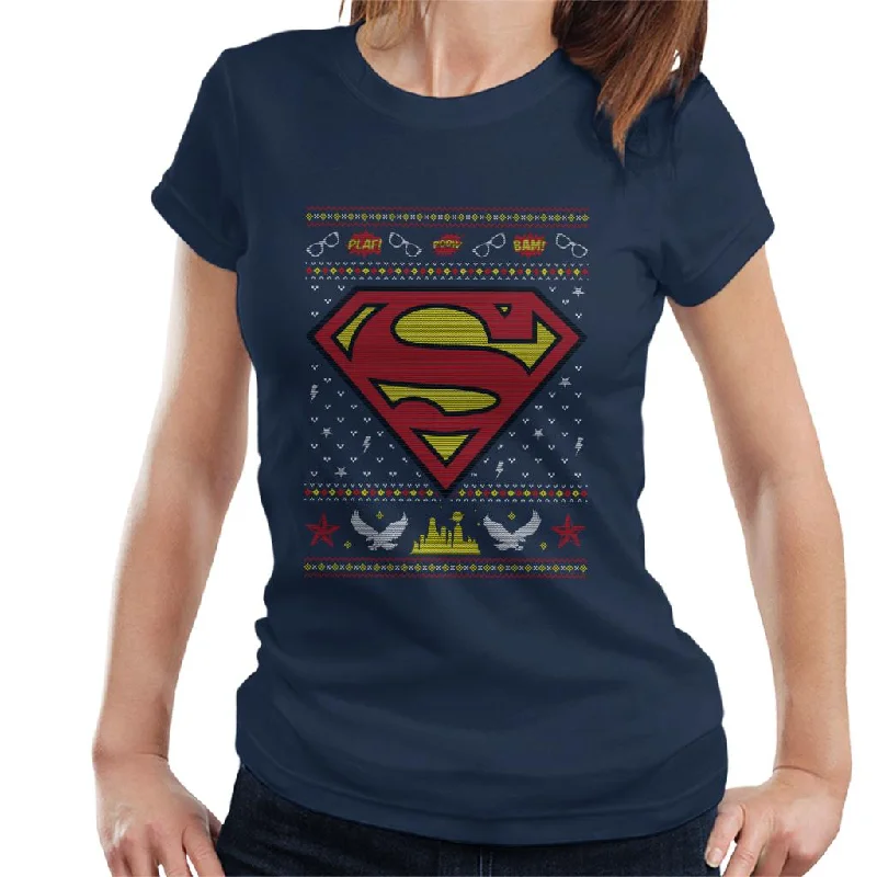 Superman Christmas Pattern Women's T-Shirt Anti-Pilling Machine Wash Handmade