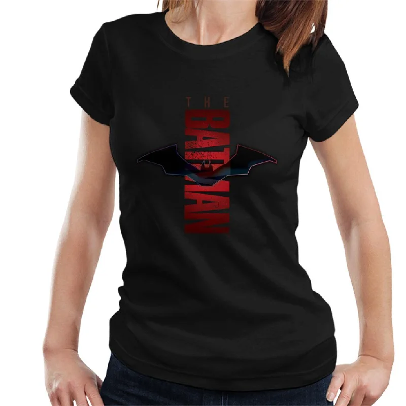 The Batman Red Shadows Logo Women's T-Shirt V-Neck T-Shirt Long Sleeve Cotton