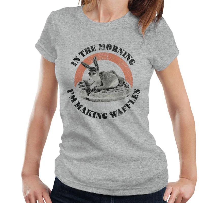 Shrek Donkey In The Morning Im Making Waffles Women's T-Shirt Mesh Blend Leather Blend Suede Blend