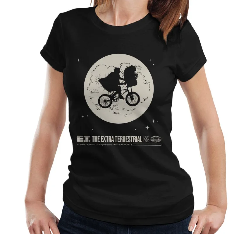 E.T. 1982 Space Explorer Bike Flyin' High Women's T-Shirt V-Neck T-Shirt Long Sleeve Cotton E.T. 1982 Space Explorer Bike Flyin' High Women's T-Shirt V-Neck T-Shirt Long Sleeve Cotton