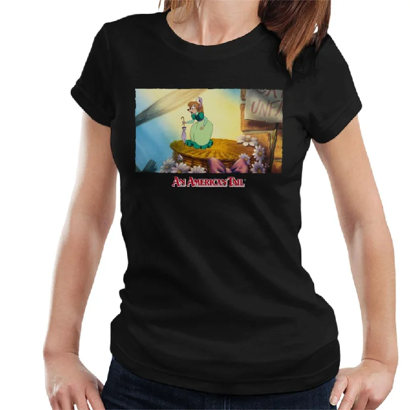 An American Tail Bridget Holding Pink Umbrella Women's T-Shirt Houndstooth Herringbone Solid