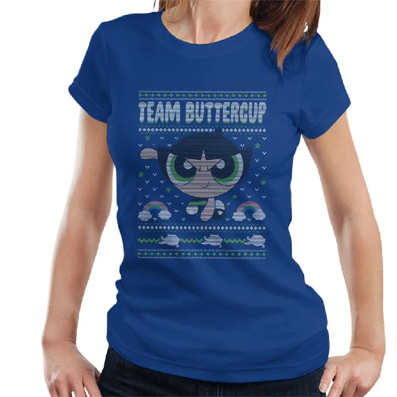 Powerpuff Girls Christmas Team Buttercup Women's T-Shirt Handmade Hand-knitted Hand-woven