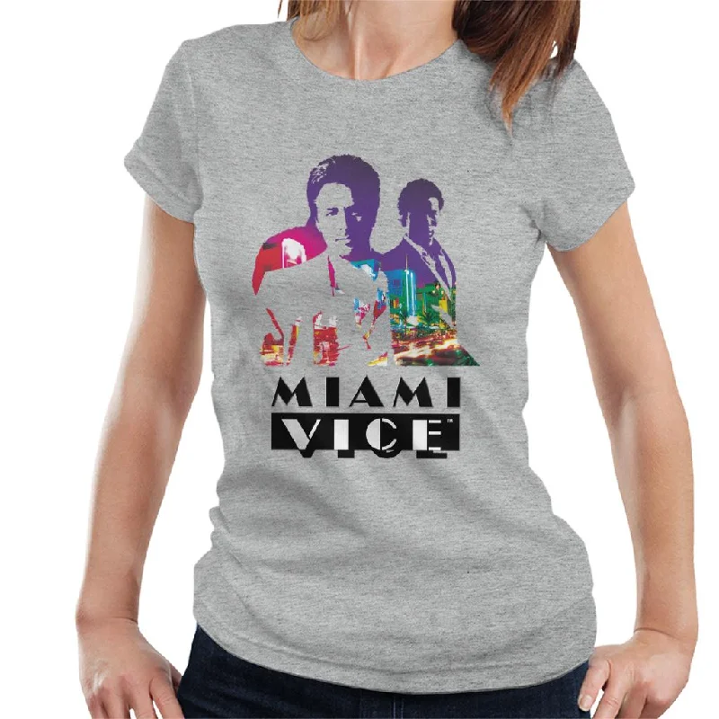 Miami Vice Sonny And Rico City Lights Silhouette Women's T-Shirt Machine Wash Dry Clean Hand Wash