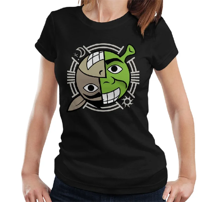 Shrek And Donkey Smiling Character Heads Women's T-Shirt Chenille Blend Fleece Blend Nylon Blend