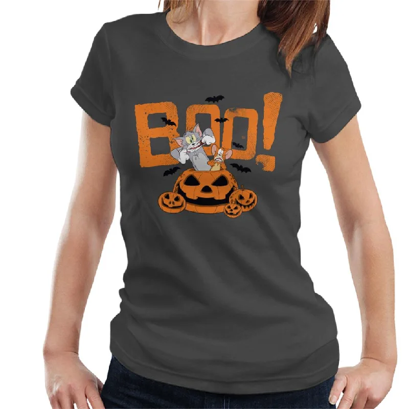 Tom and Jerry Halloween Boo Pumpkin Surprise Women's T-Shirt Boxy Fit Fitted Loose