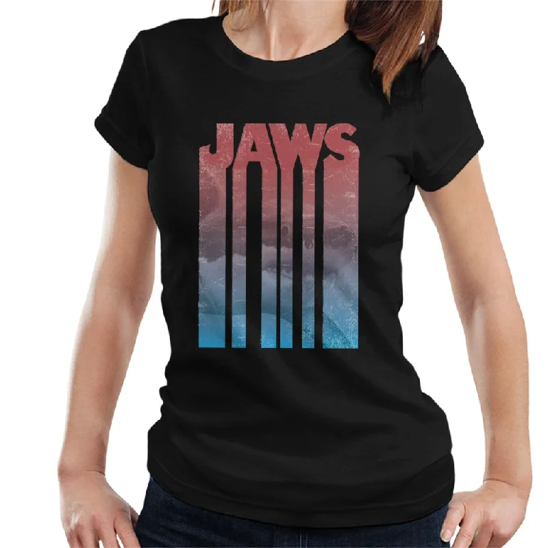 Jaws Shark Shadow Text Women's T-Shirt Denim Fabric Leather Fabric Suede Fabric