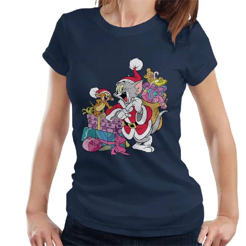 Tom and Jerry Christmas Festive Sacks Women's T-Shirt Mesh Canvas Denim