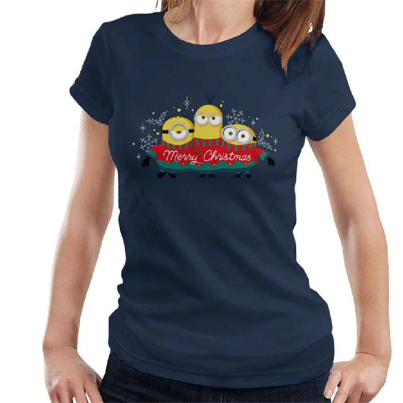 Minions Christmas Merry Xmas Women's T-Shirt Solid Color Striped Floral