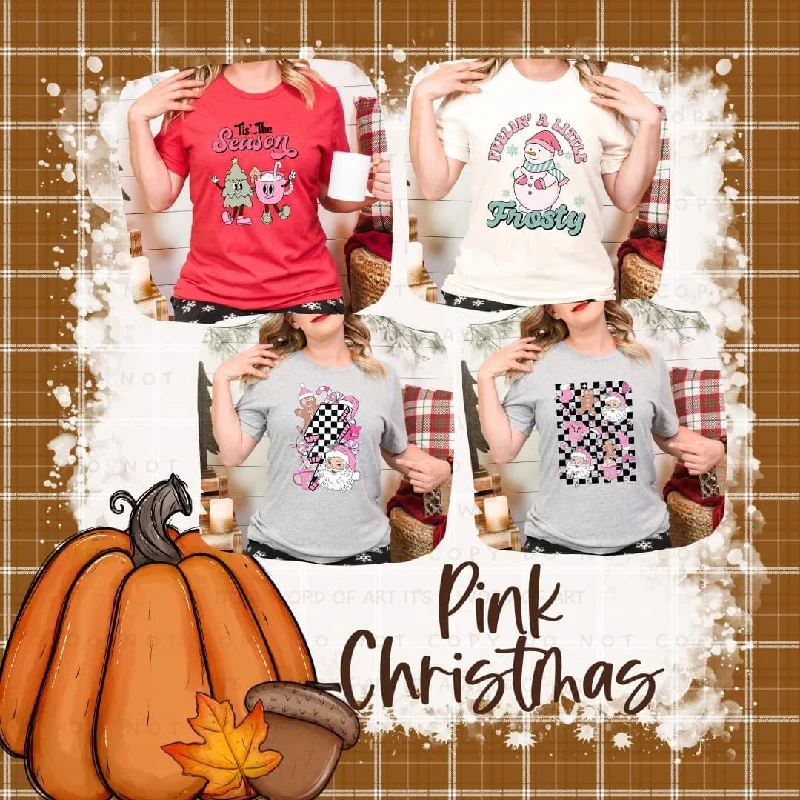 Pink Christmas-Completed Shirts Mesh Blend Leather Blend Suede Blend