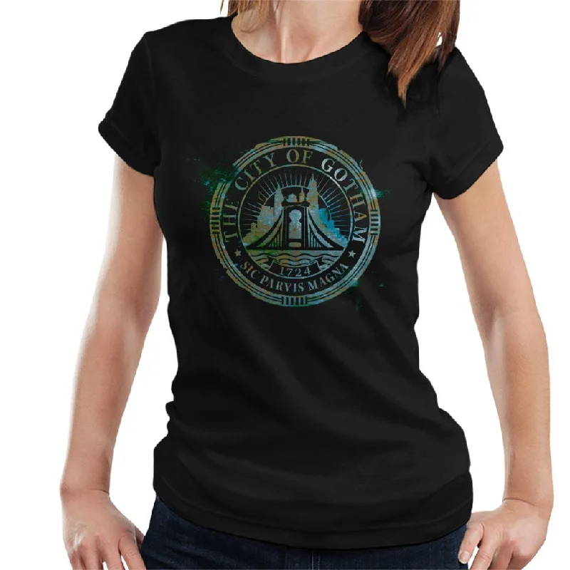 The Batman The City Of Gotham Badge Women's T-Shirt Embroidered Appliqued Beaded