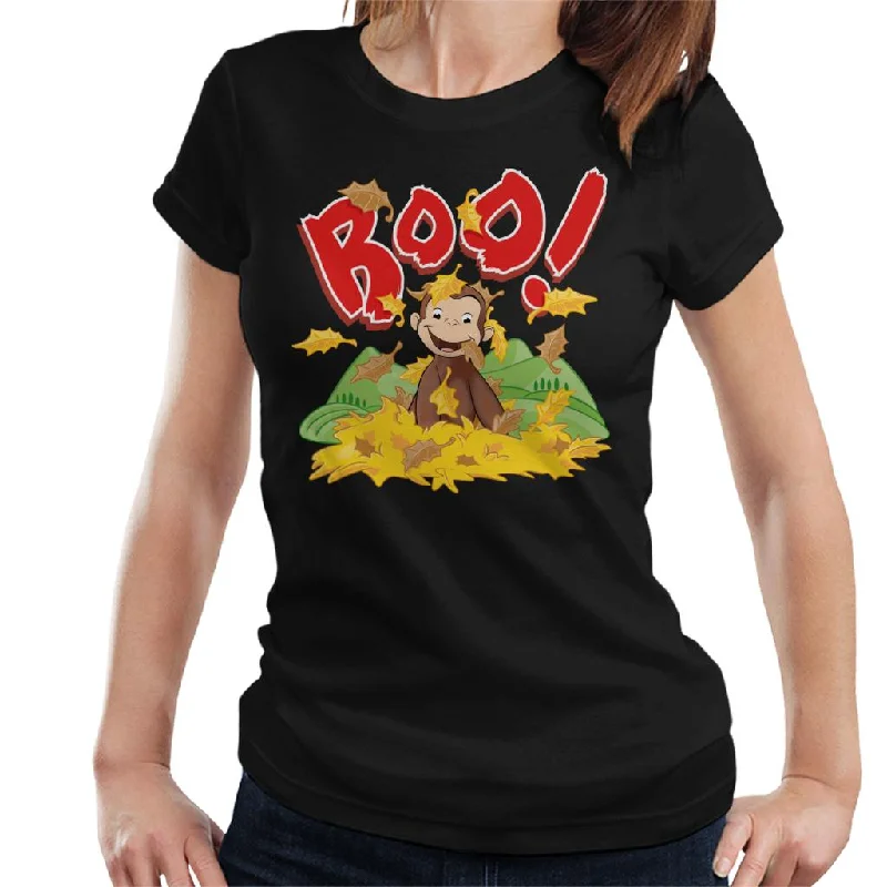Curious George Boo In The Leaves Women's T-Shirt Solid Color Striped Floral