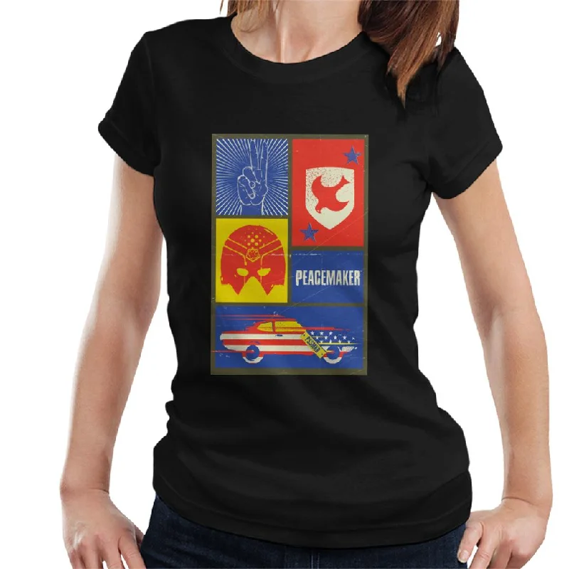 Peacemaker Symbols Montage Women's T-Shirt Notch Collar Peter Pan Collar Cowl Neck