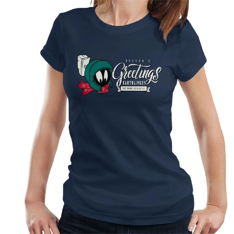 Looney Tunes Christmas Marvin Season's Greetings Earthlings Women's T-Shirt Striped Floral Plaid Looney Tunes Christmas Marvin Season's Greetings Earthlings Women's T-Shirt Striped Floral Plaid