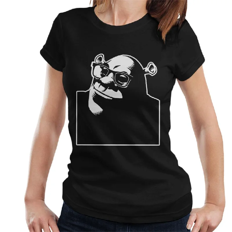 Shrek Wearing Glasses Silhouette Women's T-Shirt Beaded Sequined Faux Fur