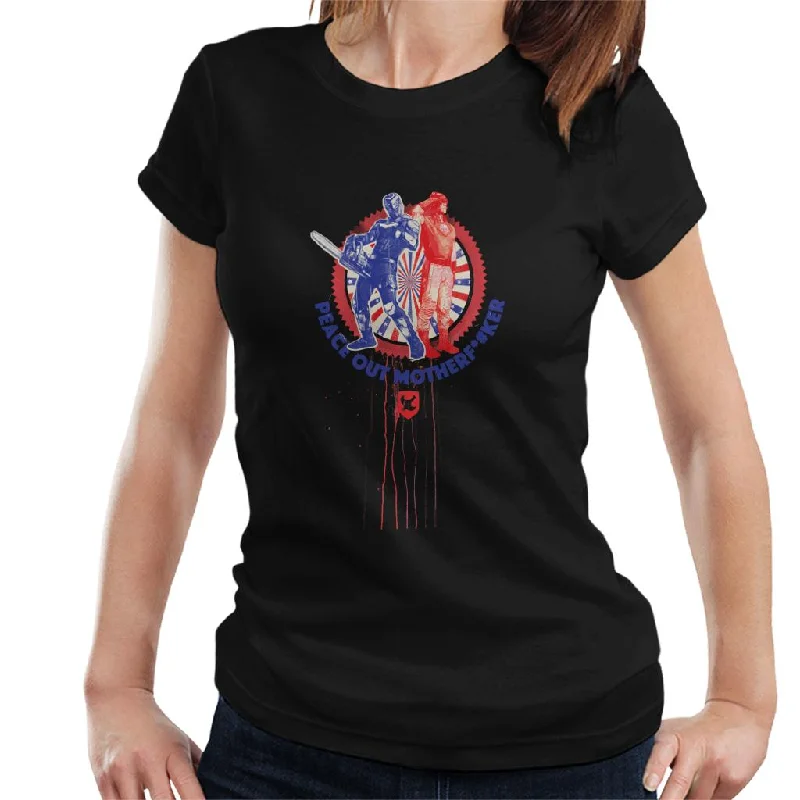 Peacemaker Peace Out Women's T-Shirt Zippered Front Buttoned Front Snap Front
