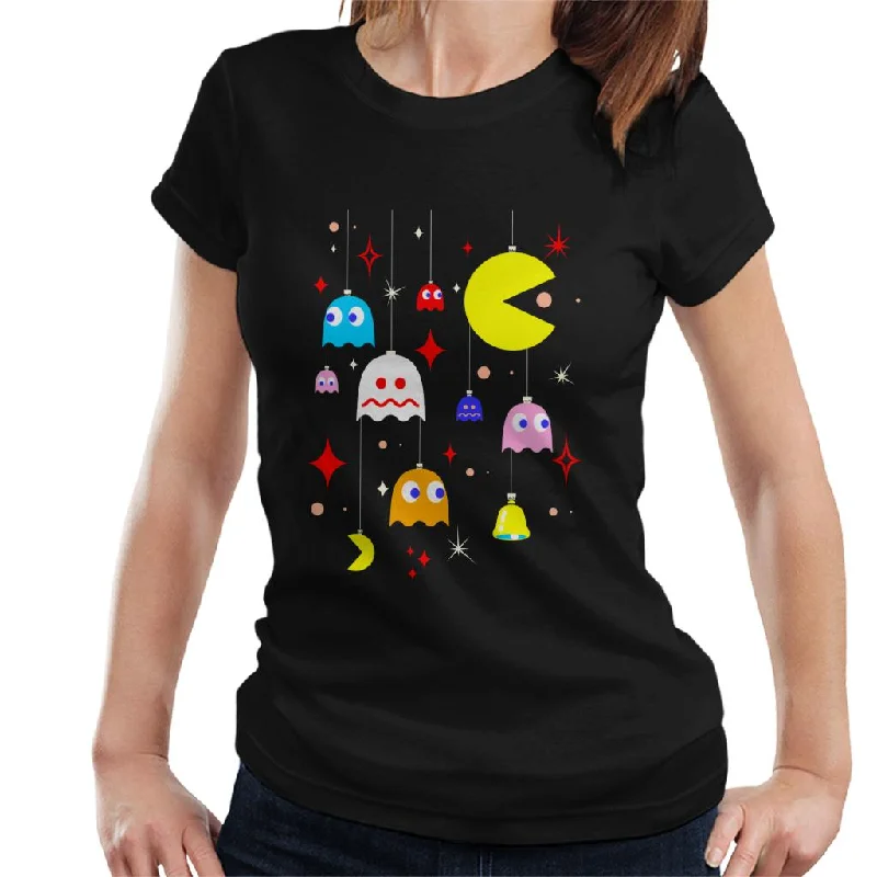 Pac-Man Christmas Hanging Baubles Women's T-Shirt Collared Crew Neck Turtle Neck