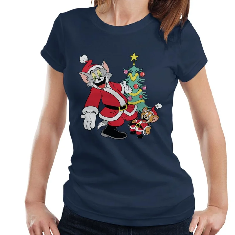Tom and Jerry Christmas Festive Tree Women's T-Shirt Seamless Knitted Crochet