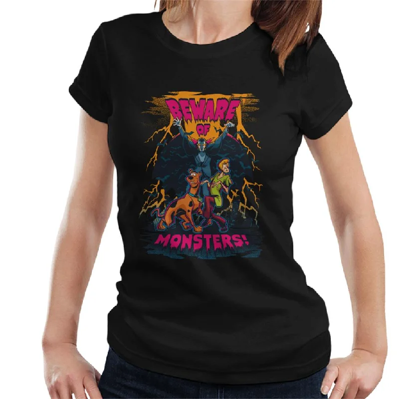 Scooby Doo Halloween Beware Of Monsters Women's T-Shirt Thin T-Shirt Open Front Quick Dry