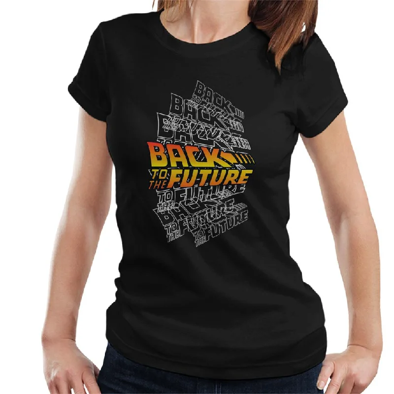 Back To The Future Classic Layered Logo Women's T-Shirt Ribbed Striped Patterned