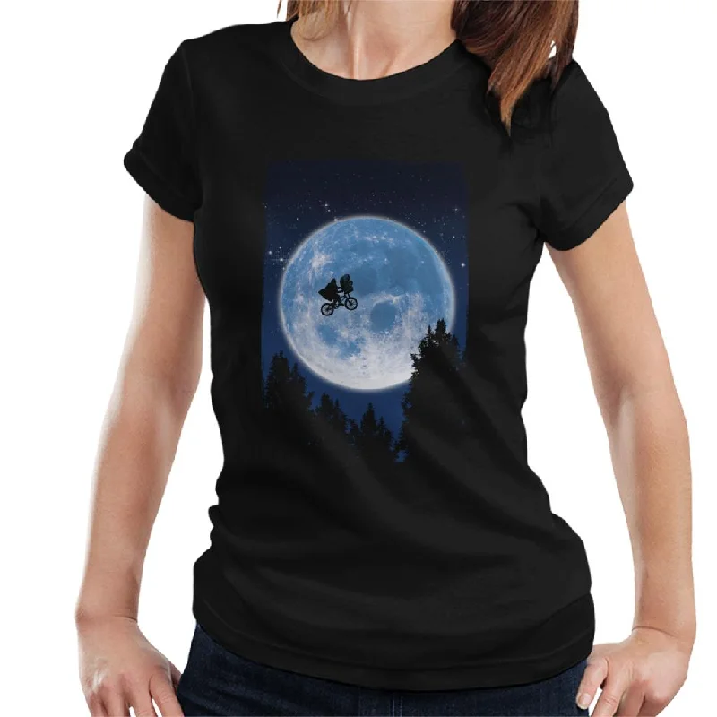 E.T. Flying Bicycle Movie Poster Women's T-Shirt Chenille Fabric Brocade Fabric Lace Fabric