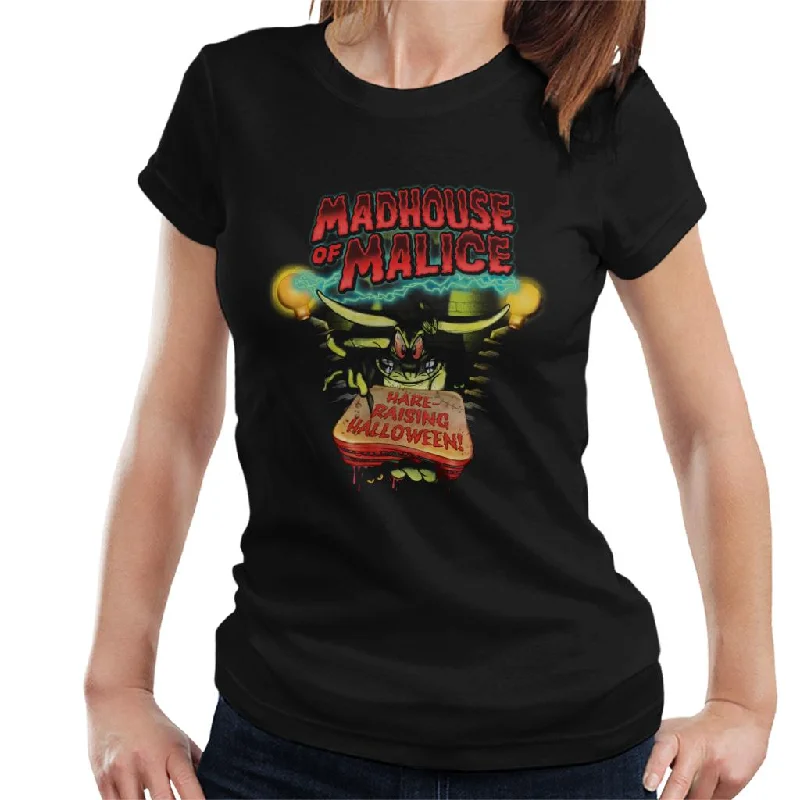 Looney Tunes Halloween Madhouse Of Malice Women's T-Shirt Welt Pockets Slit Pockets Flap Pockets