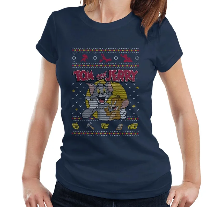 Tom and Jerry Christmas Traps Women's T-Shirt Fleece Nylon Spandex