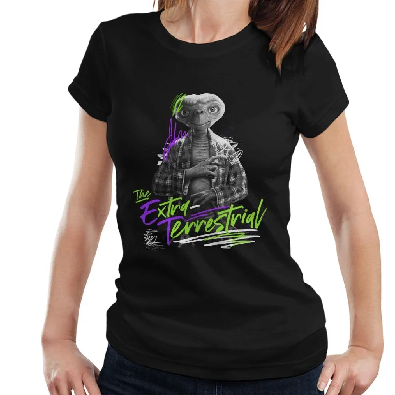 E.T. The Extra Terrestrial Retro Signature Women's T-Shirt Front Pockets Side Pockets Patch Pockets E.T. The Extra Terrestrial Retro Signature Women's T-Shirt Front Pockets Side Pockets Patch Pockets