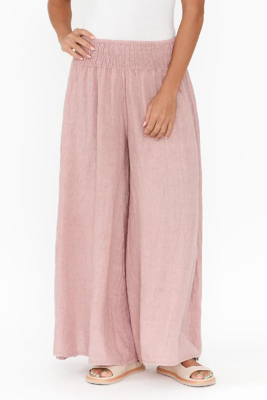 Rumi Blush Wide Leg Linen Pants Comfortable Maternity Pants