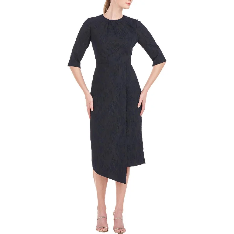 Womens Embroidered Midi Cocktail And Party Dress Pleated Skirt Elegant