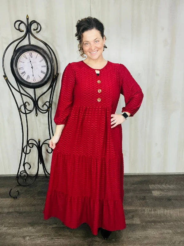 Tonya & Wood Button Dress- Burgundy Honeycomb Tunics Sale discount